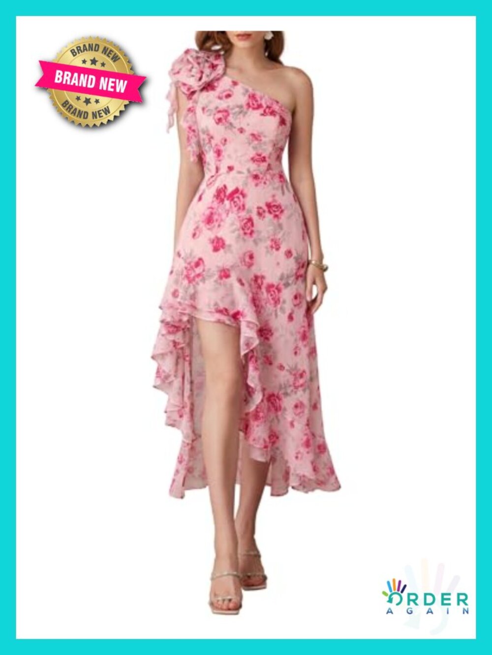 One Shoulder Floral Maxi Dress High Low Ruffle Formal Wedding Guest
